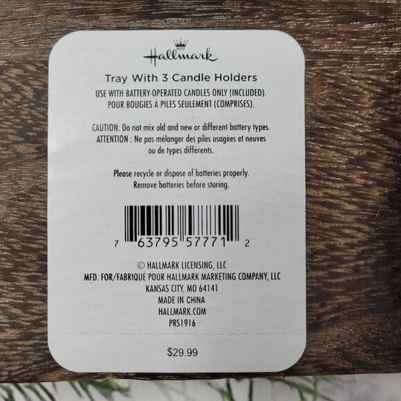 NWT Hallmark Faux Wood Tray with 3 Red Glass Snowflake Tealight Holders - Picture 11 of 11